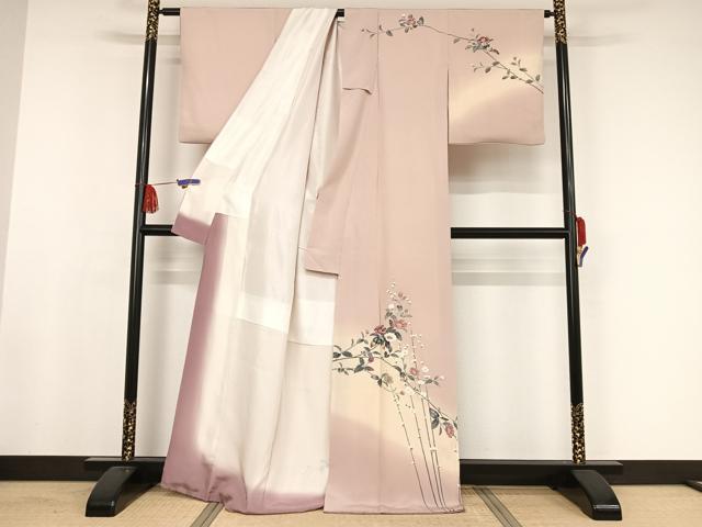 平和屋着物●十日町友禅作家　岡村蒼風　訪問着　枝花文　暈し染め　正絹　逸品　AAAW4033np