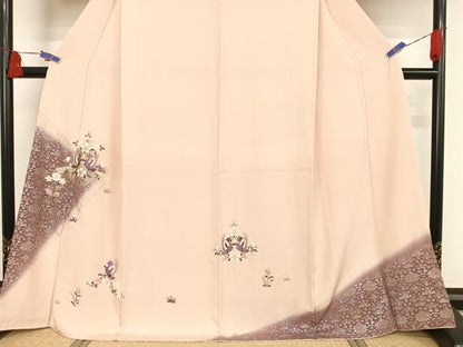 平和屋着物●訪問着 刺繍 双鳥花文 暈し染め 金銀彩 貝紫 さが美扱い 正絹 逸品 AAAW4035np