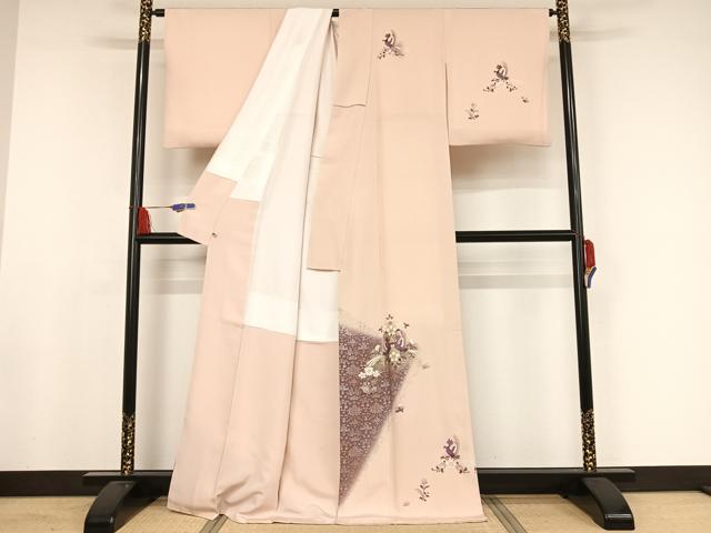 平和屋着物●訪問着 刺繍 双鳥花文 暈し染め 金銀彩 貝紫 さが美扱い 正絹 逸品 AAAW4035np