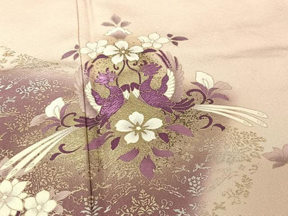 平和屋着物●訪問着 刺繍 双鳥花文 暈し染め 金銀彩 貝紫 さが美扱い 正絹 逸品 AAAW4035np