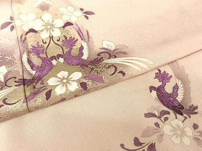 平和屋着物●訪問着 刺繍 双鳥花文 暈し染め 金銀彩 貝紫 さが美扱い 正絹 逸品 AAAW4035np