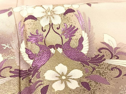 平和屋着物●訪問着 刺繍 双鳥花文 暈し染め 金銀彩 貝紫 さが美扱い 正絹 逸品 AAAW4035np