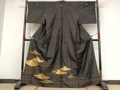 平和屋着物●豪華黒留袖 作家物 紬地 手描き 金彩 金通し地 正絹 逸品 AAAW4054np