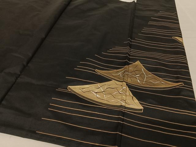 平和屋着物●豪華黒留袖 作家物 紬地 手描き 金彩 金通し地 正絹 逸品 AAAW4054np