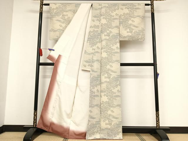 平和屋着物●上質な小紋　紬地　流水花筏　正絹　逸品　AAAW4062np
