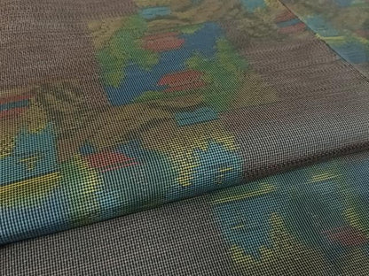 平和屋着物●本場大島紬 一元７マルキ 色紙風景文 正絹 逸品 未使用 AAAW4073np