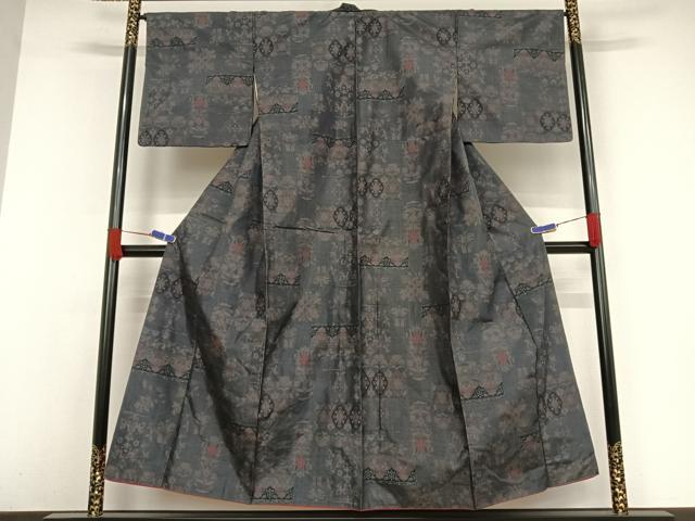 平和屋着物●本場大島紬　カタス７マルキ　更紗花文　正絹　逸品　AAAW4075np