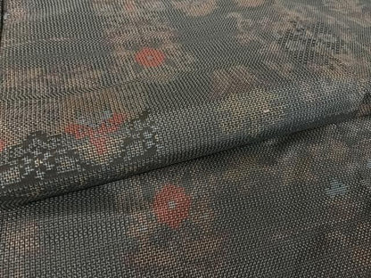 平和屋着物●本場大島紬　カタス７マルキ　更紗花文　正絹　逸品　AAAW4075np