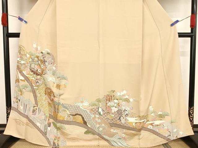 平和屋着物●豪華色留袖　友禅　駒刺繍　雪輪花文　金糸　金彩　正絹　逸品　未使用　AAAW4078np