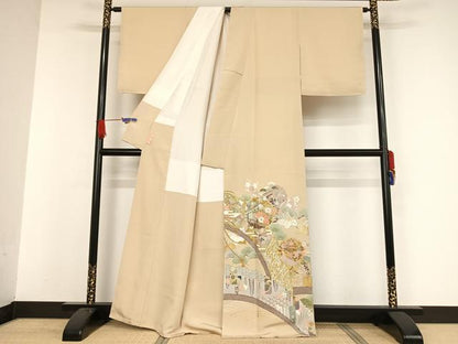 平和屋着物●豪華色留袖　友禅　駒刺繍　雪輪花文　金糸　金彩　正絹　逸品　未使用　AAAW4078np