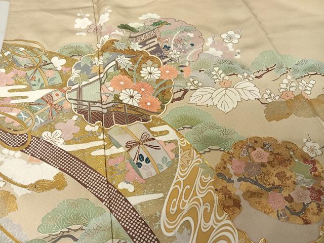 平和屋着物●豪華色留袖　友禅　駒刺繍　雪輪花文　金糸　金彩　正絹　逸品　未使用　AAAW4078np