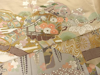 平和屋着物●豪華色留袖　友禅　駒刺繍　雪輪花文　金糸　金彩　正絹　逸品　未使用　AAAW4078np