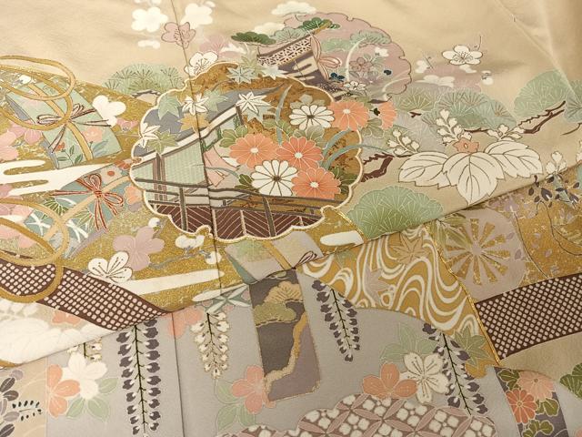 平和屋着物●豪華色留袖　友禅　駒刺繍　雪輪花文　金糸　金彩　正絹　逸品　未使用　AAAW4078np