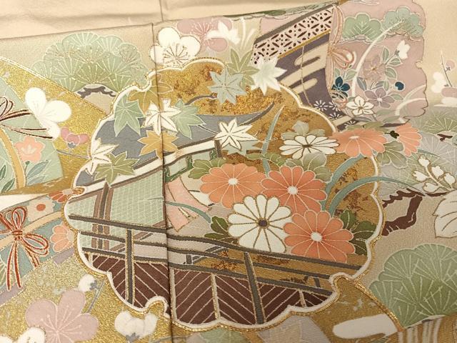平和屋着物●豪華色留袖　友禅　駒刺繍　雪輪花文　金糸　金彩　正絹　逸品　未使用　AAAW4078np