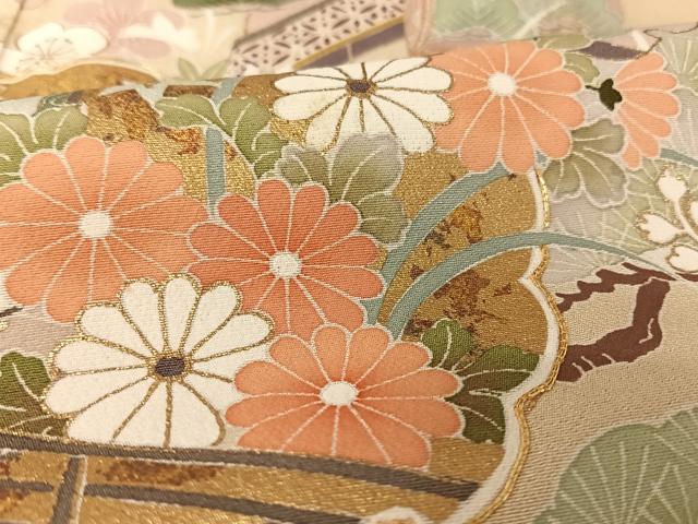 平和屋着物●豪華色留袖　友禅　駒刺繍　雪輪花文　金糸　金彩　正絹　逸品　未使用　AAAW4078np