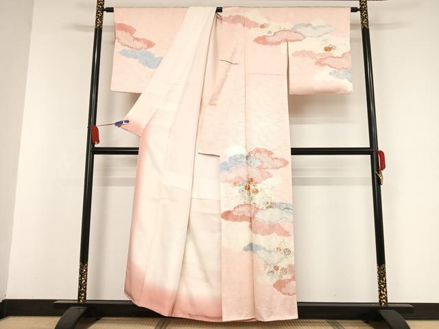 平和屋着物●創業460年・千總　訪問着　駒刺繍　絞り　雲取り草花文　金糸　銀彩　正絹　逸品　AAAW4082np
