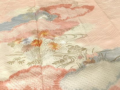 平和屋着物●創業460年・千總　訪問着　駒刺繍　絞り　雲取り草花文　金糸　銀彩　正絹　逸品　AAAW4082np
