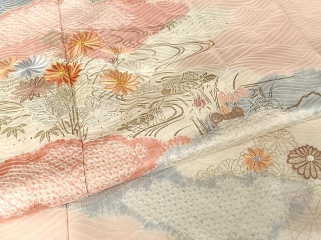 平和屋着物●創業460年・千總　訪問着　駒刺繍　絞り　雲取り草花文　金糸　銀彩　正絹　逸品　AAAW4082np