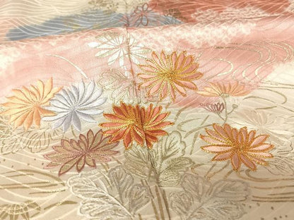 平和屋着物●創業460年・千總　訪問着　駒刺繍　絞り　雲取り草花文　金糸　銀彩　正絹　逸品　AAAW4082np
