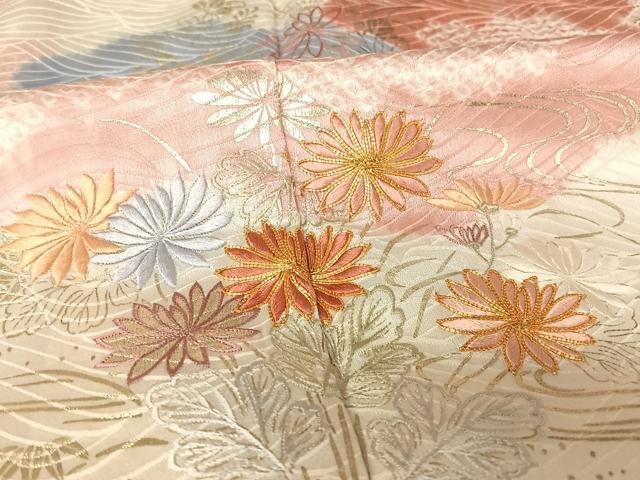 平和屋着物●創業460年・千總　訪問着　駒刺繍　絞り　雲取り草花文　金糸　銀彩　正絹　逸品　AAAW4082np