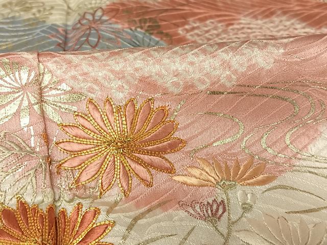 平和屋着物●創業460年・千總　訪問着　駒刺繍　絞り　雲取り草花文　金糸　銀彩　正絹　逸品　AAAW4082np