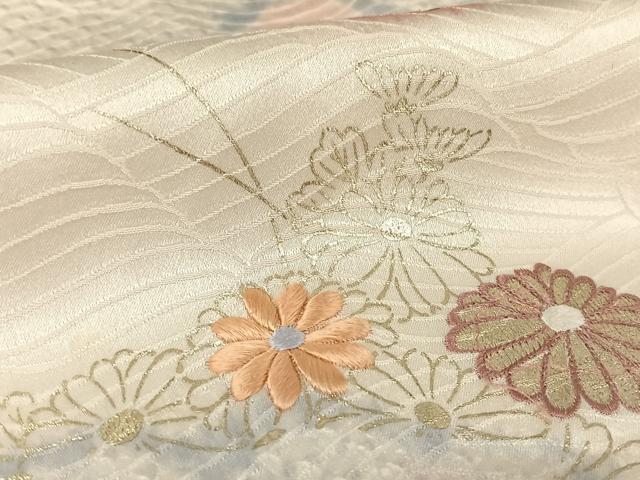 平和屋着物●創業460年・千總　訪問着　駒刺繍　絞り　雲取り草花文　金糸　銀彩　正絹　逸品　AAAW4082np