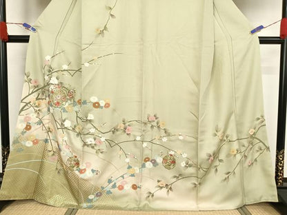平和屋着物●訪問着 中国三大刺繍 汕頭刺繍 スワトウ刺繍 雪輪枝花文 暈し染め 金彩 正絹 逸品 AAAW4107np