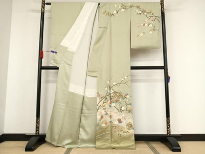 平和屋着物●訪問着 中国三大刺繍 汕頭刺繍 スワトウ刺繍 雪輪枝花文 暈し染め 金彩 正絹 逸品 AAAW4107np