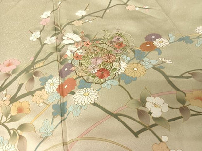 平和屋着物●訪問着 中国三大刺繍 汕頭刺繍 スワトウ刺繍 雪輪枝花文 暈し染め 金彩 正絹 逸品 AAAW4107np