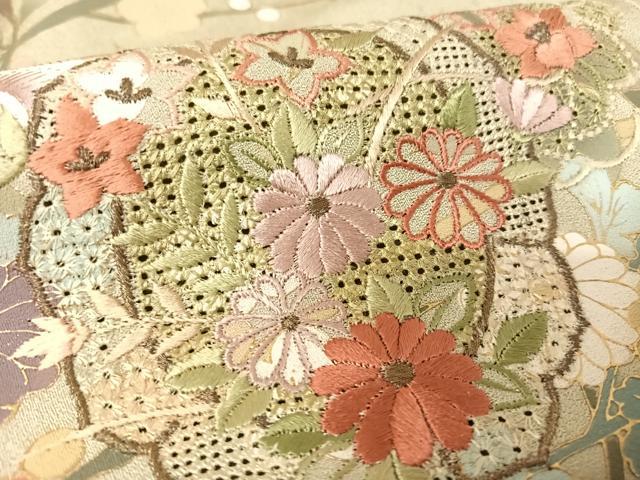 平和屋着物●訪問着 中国三大刺繍 汕頭刺繍 スワトウ刺繍 雪輪枝花文 暈し染め 金彩 正絹 逸品 AAAW4107np