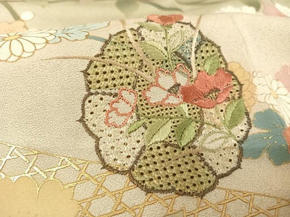 平和屋着物●訪問着 中国三大刺繍 汕頭刺繍 スワトウ刺繍 雪輪枝花文 暈し染め 金彩 正絹 逸品 AAAW4107np