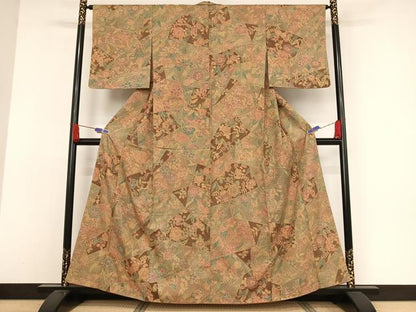 平和屋着物●上質な小紋　紬地　ろうけつ染め　切嵌草花文　正絹　逸品　未使用　AAAW4108np