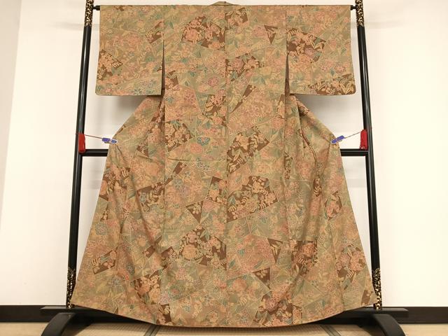 平和屋着物●上質な小紋　紬地　ろうけつ染め　切嵌草花文　正絹　逸品　未使用　AAAW4108np