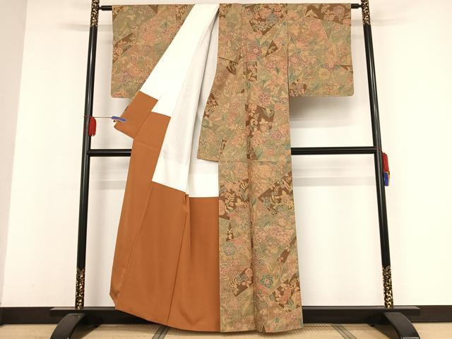 平和屋着物●上質な小紋　紬地　ろうけつ染め　切嵌草花文　正絹　逸品　未使用　AAAW4108np