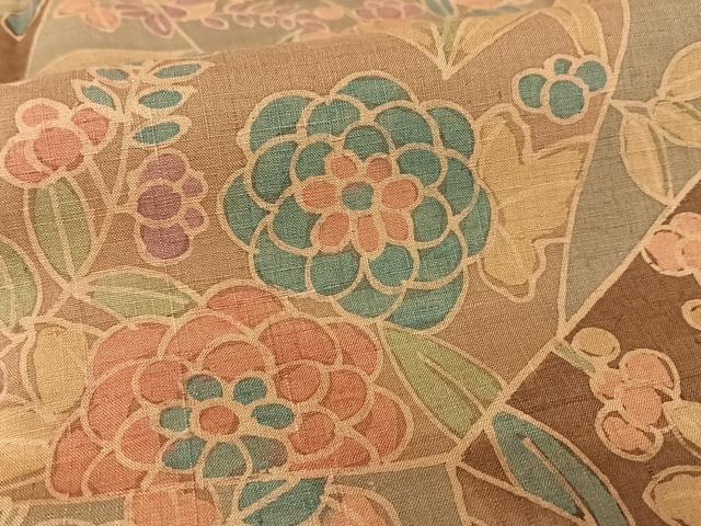 平和屋着物●上質な小紋　紬地　ろうけつ染め　切嵌草花文　正絹　逸品　未使用　AAAW4108np