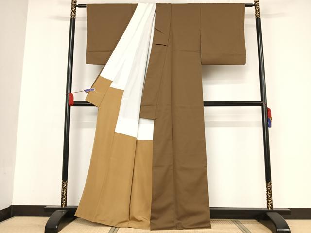平和屋着物●上質な色無地 樺茶色 正絹 逸品 AAAW4114np