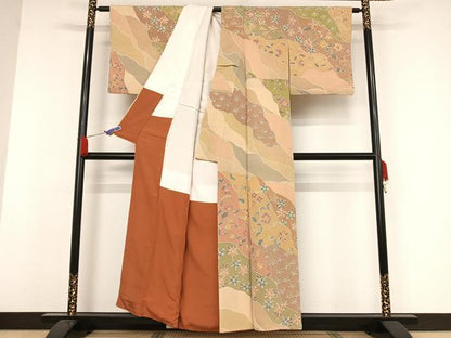 平和屋着物●訪問着 更紗花文 鬼しぼ縮緬 正絹 逸品 AAAW4116np