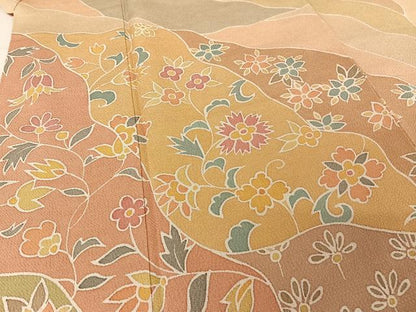平和屋着物●訪問着 更紗花文 鬼しぼ縮緬 正絹 逸品 AAAW4116np