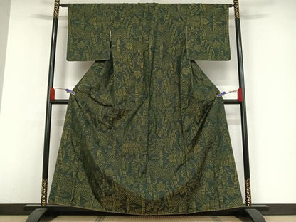 平和屋着物●本場大島紬 草花文 シダ 正絹 逸品 未使用 AAAW4126np