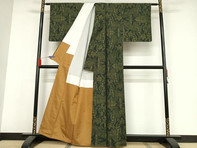 平和屋着物●本場大島紬 草花文 シダ 正絹 逸品 未使用 AAAW4126np