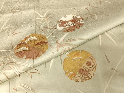 平和屋着物●銀座きしや　訪問着　駒刺繍　雪輪草花文　金糸　金彩　正絹　逸品　AAAW4151np