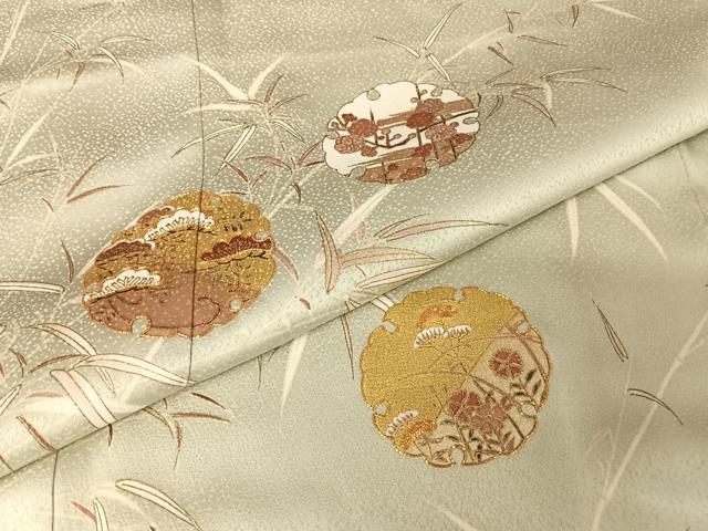 平和屋着物●銀座きしや　訪問着　駒刺繍　雪輪草花文　金糸　金彩　正絹　逸品　AAAW4151np