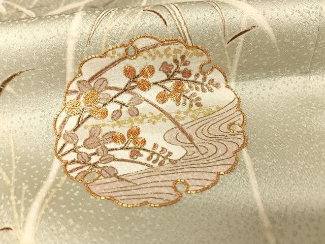 平和屋着物●銀座きしや　訪問着　駒刺繍　雪輪草花文　金糸　金彩　正絹　逸品　AAAW4151np