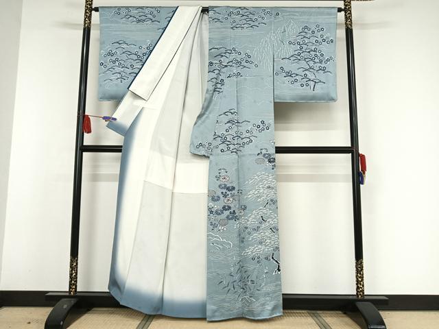 平和屋着物●訪問着 藍 松竹梅 正絹 逸品 AAAW4153np