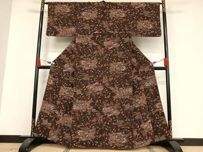 平和屋着物●上質な小紋 型染め 遠山花鳥文 鬼しぼ縮緬 正絹 逸品 AAAW4155np