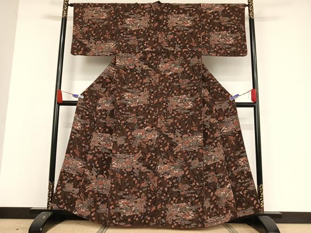 平和屋着物●上質な小紋 型染め 遠山花鳥文 鬼しぼ縮緬 正絹 逸品 AAAW4155np