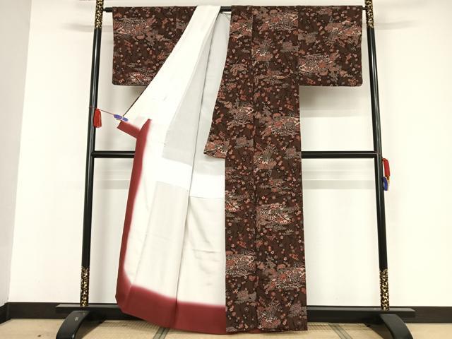 平和屋着物●上質な小紋 型染め 遠山花鳥文 鬼しぼ縮緬 正絹 逸品 AAAW4155np