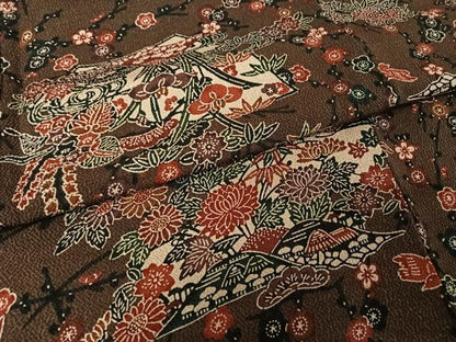 平和屋着物●上質な小紋 型染め 遠山花鳥文 鬼しぼ縮緬 正絹 逸品 AAAW4155np