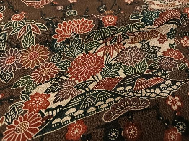 平和屋着物●上質な小紋 型染め 遠山花鳥文 鬼しぼ縮緬 正絹 逸品 AAAW4155np