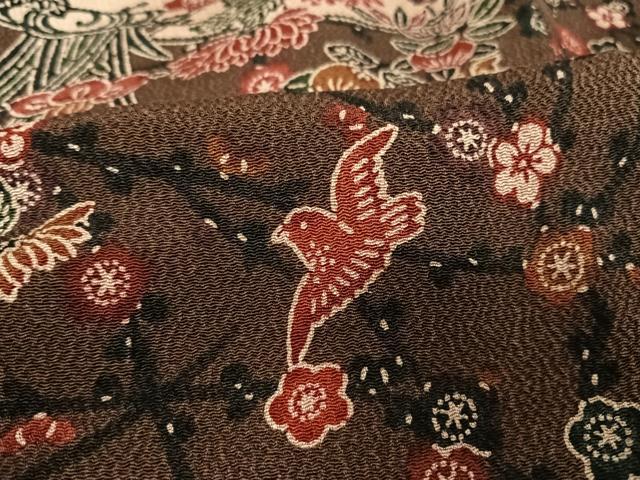 平和屋着物●上質な小紋 型染め 遠山花鳥文 鬼しぼ縮緬 正絹 逸品 AAAW4155np